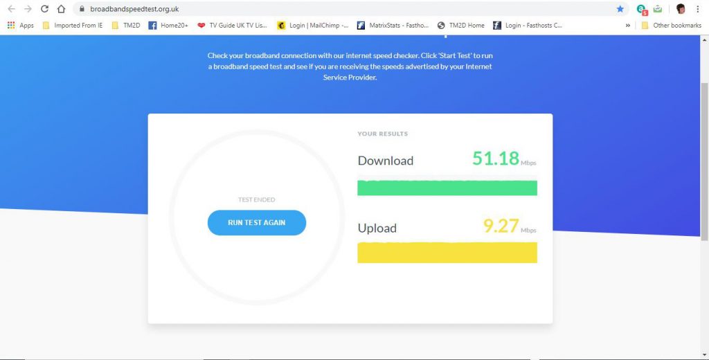 Results of broadband speed checker